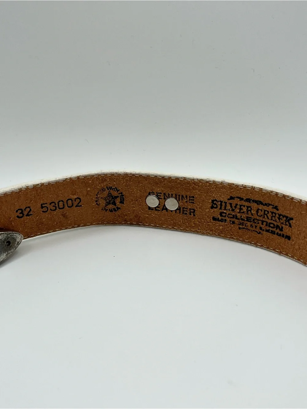 Montana Silversmiths Silver Creek White Genuine Leather Heart Western Belt Sz 32